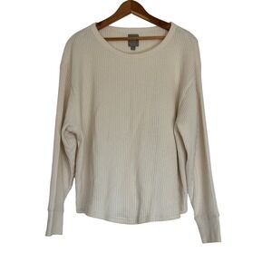 Gap Sweats Women XL Cream Waffle Knit Thermal Long Sleeve Crewneck Top Oversized